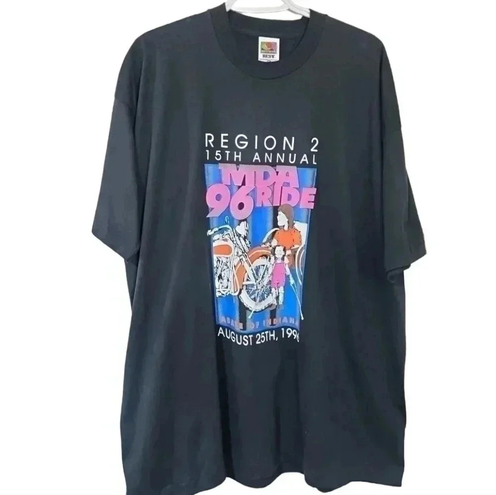 VINTAGE 90s Indiana MDA Ride Motorcycle Tee. Size XXL. 1996